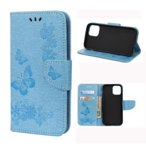 For iPhone 12 Pro Max Vintage Embossed Floral Butterfly Pattern Horizontal Flip Leather Case with Card Slot & Holder & Wallet & Lanyard(Blue) (OEM)