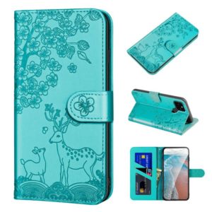 For Google Pixel 4a 5G Sika Deer Embossing Pattern Horizontal Flip PU Leather Case with Holder & Card Slot & Wallet & Photo Frame(Green) (OEM)