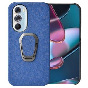 Ring Holder Honeycomb PU Phone Case For Motorola Edge X30(Navy blue) (OEM)