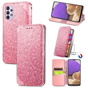 For Samsung Galaxy A32 4G Blooming Mandala Embossed Pattern Magnetic Horizontal Flip Leather Case with Holder & Card Slots & Wallet(Pink) (OEM)