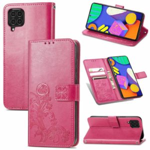 For Samsung Galaxy F62/M62 Four-leaf Clasp Embossed Buckle Mobile Phone Protection Leather Case with Lanyard & Card Slot & Wallet & Bracket Function(Rose Red) (OEM)