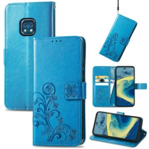 For Nokia XR 20 Four-leaf Clasp Embossed Buckle Mobile Phone Protection Leather Case with Lanyard & Card Slot & Wallet & Bracket Function(Blue) (OEM)
