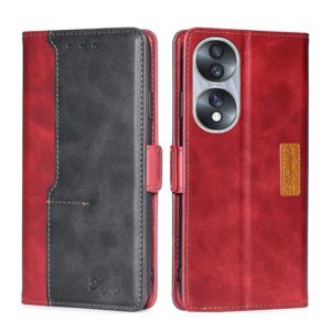 For Honor 70 Contrast Color Side Buckle Leather Phone Case(Red + Black) (OEM)