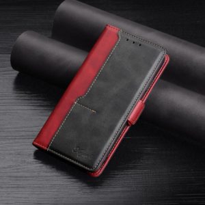 For Samsung Galaxy A40 Retro Texture Contrast Color Side Buckle Horizontal Flip Leather Case with Holder & Card Slots & Wallet(Red) (OEM)