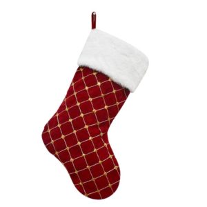 GM89719 Checkered Sequin Christmas Socks Holiday Gift Candy Bag(Red) (OEM)