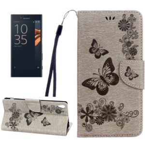For Sony Xperia XA Ultra Butterflies Embossing Horizontal Flip Leather Case with Holder & Card Slots & Wallet & Lanyard(Grey) (OEM)