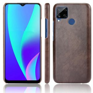 For Oppo Realme C15 Shockproof Litchi Texture PC + PU Case(Brown) (OEM)
