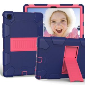 For Samsung Galaxy Tab A7 (2020) T500/T505 Shockproof Two-Color Silicone Protective Case with Holder(Navy Blue + Rose Red) (OEM)