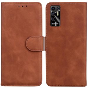 For Tecno Pova 2 Skin Feel Pure Color Flip Leather Phone Case(Brown) (OEM)