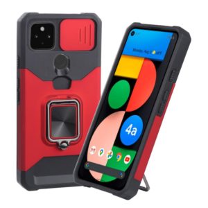 For Google Pixel 5a 5G Sliding Camera Cover Design PC + TPU Shockproof Case with Ring Holder & Card Slot(Red) (OEM)