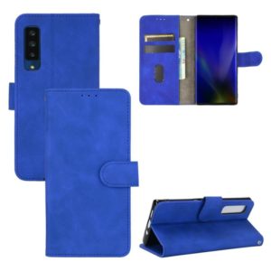 For Fujitsu Arrows NX9 F-52A Solid Color Skin Feel Magnetic Buckle Horizontal Flip Calf Texture PU Leather Case with Holder & Card Slots & Wallet(Blue) (OEM)