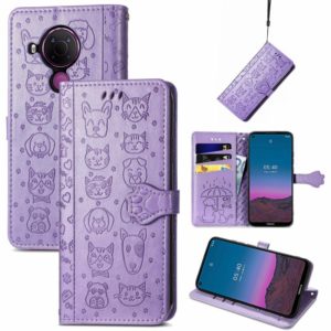 For Nokia 5.4 Lovely Cat and Dog Embossing Pattern Horizontal Flip Leather Case , with Holder & Card Slots & Wallet & Cartoon Clasp & Lanyard(Purple) (OEM)