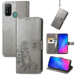 For Doogee N30 Four-leaf Clasp Embossed Buckle Mobile Phone Protection Leather Case(Grey) (OEM)