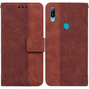For Huawei Y6 2019 Geometric Embossed Leather Phone Case(Brown) (OEM)