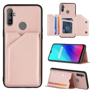 For OPPO Realme C3 Skin Feel PU + TPU + PC Back Cover Shockproof Case with Card Slots & Holder & Photo Frame(Rose Gold) (OEM)