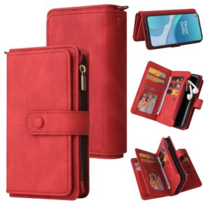 For OnePlus 9 Skin Feel PU + TPU Horizontal Flip Leather Case With Holder & 15 Cards Slot & Wallet & Zipper Pocket & Lanyard(Red) (OEM)