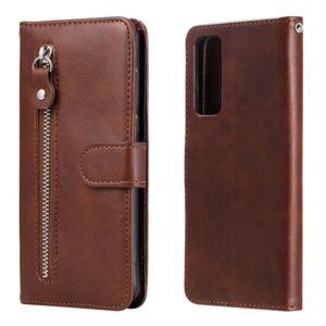 For Huawei Y7a Fashion Calf Texture Zipper Horizontal Flip Leather Case with Stand & Card Slots & Wallet Function(Brown) (OEM)