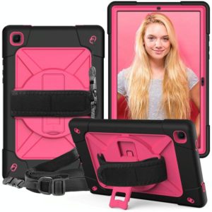 For Samsung Galaxy Tab A7 10.4 (2020) T500 Contrast Color Silicone + PC Combination Case with Holder(Black + Rose Red) (OEM)