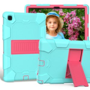 For Samsung Galaxy Tab A7 (2020) T500/T505 Shockproof Two-Color Silicone Protective Case with Holder(Mint Green + Rose Red) (OEM)