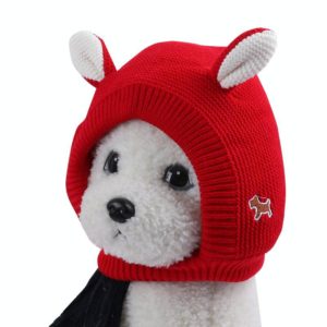 Autumn And Winter Warm Knitted Rabbit Ears Pet Hat(Red) (OEM)