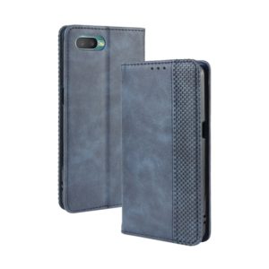 For Oppo Reno A Magnetic Buckle Retro Crazy Horse Texture Horizontal Flip Leather Case with Holder & Card Slots & Photo Frame(Blue) (OEM)