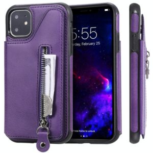 For iPhone 11 Solid Color Double Buckle Zipper Shockproof Protective Case(Purple) (OEM)