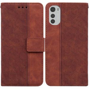 For Motorola Moto E32 Geometric Embossed Leather Phone Case(Brown) (OEM)