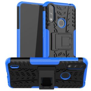 For Motorola Moto E7 Power Tire Texture Shockproof TPU+PC Protective Case with Holder(Blue) (OEM)
