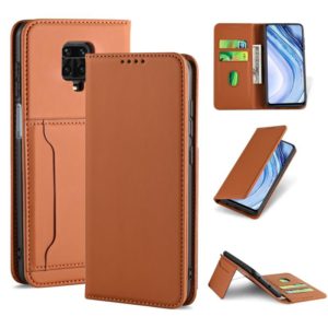 For Xiaomi Redmi Note 9 Pro / Note 9 Pro Max / Note 9s / Poco M2 Pro Strong Magnetism Shockproof Horizontal Flip Liquid Feel Leather Case with Holder & Card Slots & Wallet(Brown) (OEM)