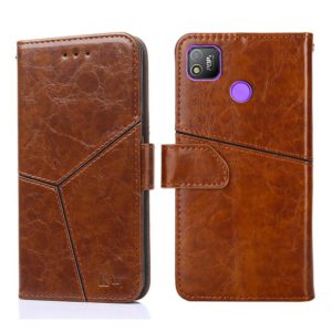 For Tecno Pop 4 Geometric Stitching Horizontal Flip Leather Phone Case(Light Brown) (OEM)