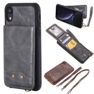 For iPhone XR Vertical Flip Shockproof Leather Protective Case with Long Rope, Support Card Slots & Bracket & Photo Holder & Wallet Function(Gray) (OEM)