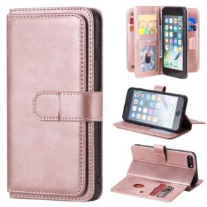 For iPhone 8 Plus & 7 Plus Multifunctional Magnetic Copper Buckle Horizontal Flip Solid Color Leather Case with 10 Card Slots & Wallet & Holder & Photo Frame(Rose Gold) (OEM)