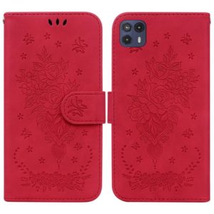 For Motorola Moto G50 5G Butterfly Rose Embossed Leather Phone Case(Red) (OEM)