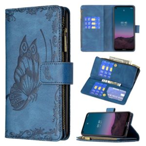 For Nokia 3.4 Flying Butterfly Embossing Pattern Zipper Horizontal Flip Leather Case with Holder & Card Slots & Wallet(Blue) (OEM)
