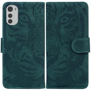 For Motorola Moto E32 Tiger Embossing Pattern Leather Phone Case(Green) (OEM)