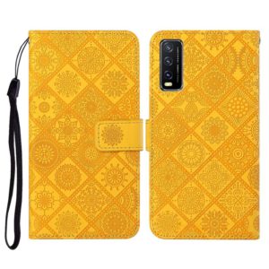For vivo Y20 Ethnic Style Embossed Pattern Horizontal Flip Leather Case with Holder & Card Slots & Wallet & Lanyard(Yellow) (OEM)