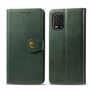 For Xiaomi Mi 10 Lite 5G Retro Solid Color Leather Buckle Phone Case with Lanyard & Photo Frame & Card Slot & Wallet & Stand Function(Green) (OEM)
