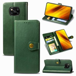 For Xiaomi Poco X3 NFC Retro Solid Color Leather Buckle Phone Case with Lanyard & Photo Frame & Card Slot & Wallet & Stand Function(Green) (OEM)