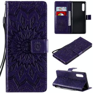 For LG G9 Pressed Printing Sunflower Pattern Horizontal Flip PU Leather Case Holder & Card Slots & Wallet & Lanyard(Purple) (OEM)
