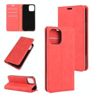 For iPhone 12 mini Retro-skin Business Magnetic Suction Leather Case with Holder & Card Slots & Wallet(Red) (OEM)