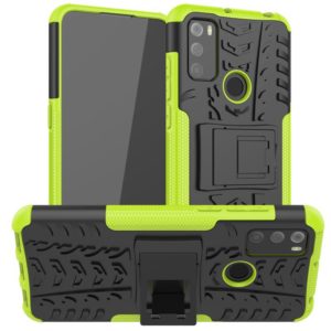 For Alcatel 3L (2021) Tire Texture Shockproof TPU+PC Protective Case with Holder(Green) (OEM)