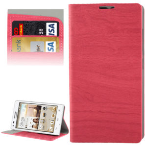 Wood Texture Leather Case with Credit Card Slots & Holder for Huawei Ascend G6 (Magenta) (OEM)