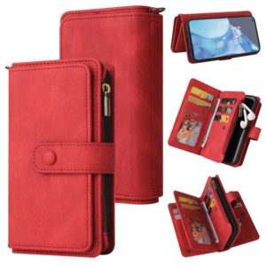 For OnePlus 9 Pro Skin Feel PU + TPU Horizontal Flip Leather Case With Holder & 15 Cards Slot & Wallet & Zipper Pocket & Lanyard(Red) (OEM)