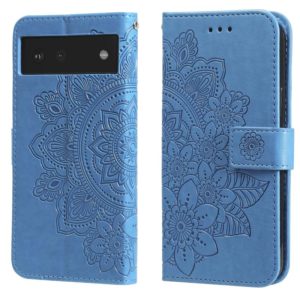 For Google Pixel 6 7-petal Flowers Embossing Pattern Horizontal Flip PU Leather Case with Holder & Card Slots & Wallet & Photo Frame(Blue) (OEM)