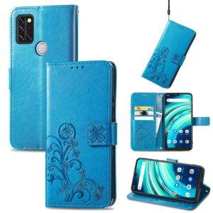 For UMIDIGI A9 Pro Four-leaf Clasp Embossed Buckle Mobile Phone Protection Leather Case with Lanyard & Card Slot & Wallet & Bracket Function(Blue) (OEM)