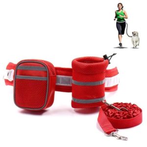 Dog Running Reflective Adjustable Belt Traction Rope with Small Bag, Specification:4-Piece Set(Red) (OEM)