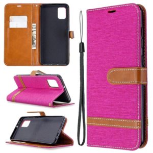For Samsung Galaxy A31 Denim Texture Horizontal Flip Leather Case with Holder & Card Slots & Wallet & Lanyard(Rose Red) (OEM)