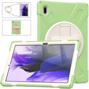 For Samsung Galaxy Tab S7 FE T730 / S7+ / S9+ /S8+ Silicone + PC Protective Case with Holder & Shoulder Strap(Matcha Green) (OEM)
