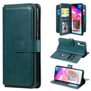 For Samsung Galaxy A70 Multifunctional Magnetic Copper Buckle Horizontal Flip Solid Color Leather Case with 10 Card Slots & Wallet & Holder & Photo Frame(Dark Green) (OEM)