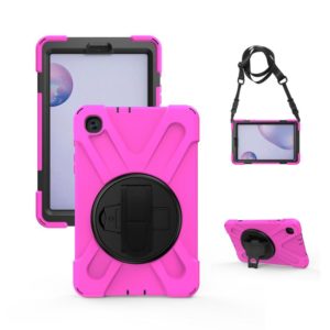 For Samsung Galaxy Tab A 8.4 2020 T307U Shockproof Colorful Silicone + PC Protective Case with Holder & Shoulder Strap & Hand Strap(Rose Red) (OEM)